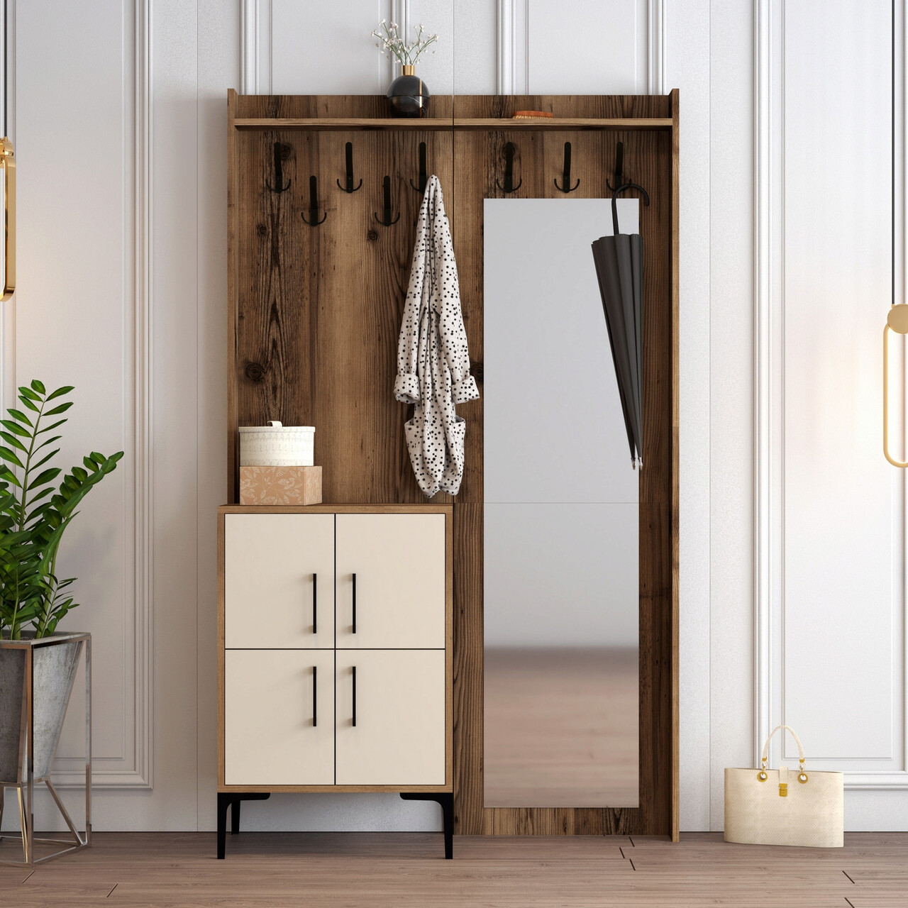 Cuier de perete, Hanah Home, Berlin BC, 120x200x35 cm, Maro/Crem - imagine 7